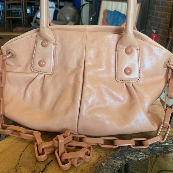 J.CREW NUDE PEACH LEATHER SATCHEL BAG WITH CROSSBODY CHAIN - Picture 2 of 11